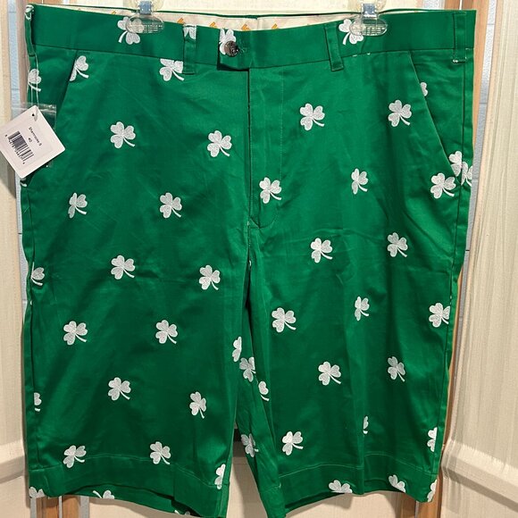 NWT Mens LOUDMOUTH Sz 40 Green Embroidered Shamrock Golf Shorts - Picture 1 of 7